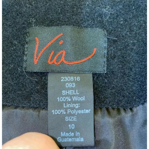 Womens Black Wool Blend Double-Breasted Peacoat Size 10 By Via - Picture 4 of 5